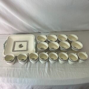Vintage Ceramic‎ Serving Set Tray & 16 Cups Floral Design Tea Party